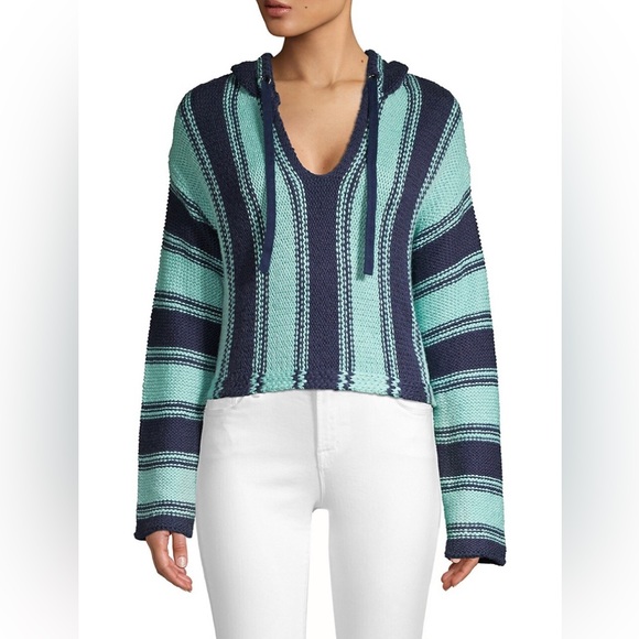 Wildfox Hermosa Striped Knit Hoodie Oxford Glacier NWT - Picture 4 of 6